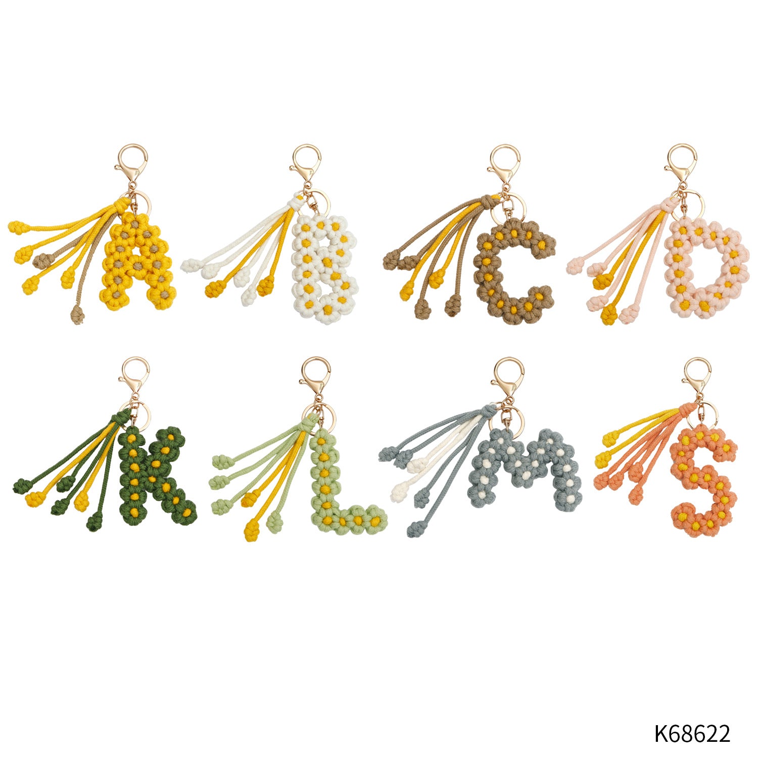 Wholesale Bohemian Handmade Woven Letters, Rice Ears, Flowers, Thanksgiving Maple Leaf Alloy Keychain